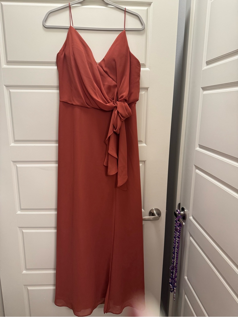 Jenny Yoo Rust Maxi Slip Dress with Side Knot